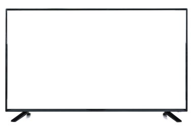 Modern yüksek çözünürlüklü televizyon. Lcd düz ekran, boş kromakey ekran, soyut, bulanık beyaz arkaplan üzerinde izole. Teknoloji ve 4K televizyon reklam konsepti. Ayrıntılı stüdyo kapanışı