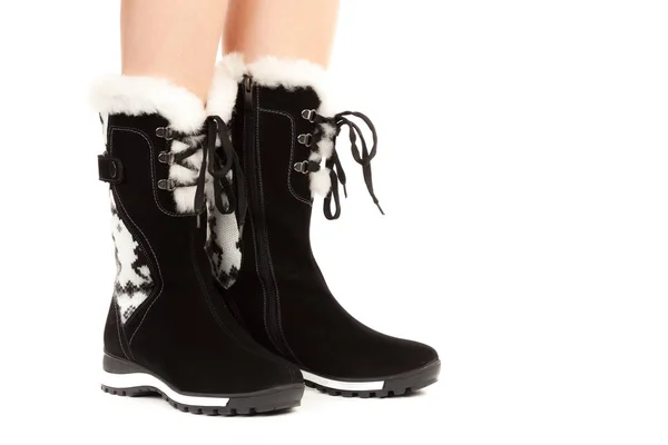 Damenschuhe Lange Schlanke Frauenbeine Tragen Warme Lederstiefel Mode Attrappe Mit — Stockfoto