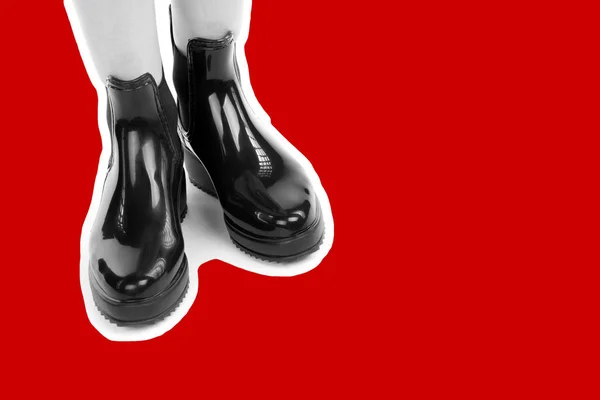 Женская Обувь Одежды Длинные Тонкие Женские Ноги Резиновых Сапогах Мода — стоковое фото