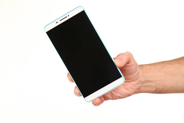 Menneskehånd Holder Moderne Smartphone Med Blank Kromakey Skærm Håndflade Teknologi - Stock-foto