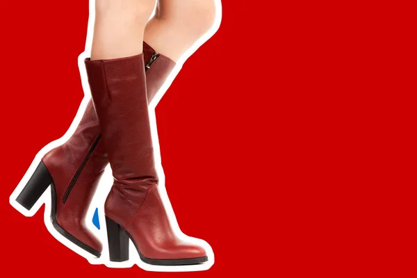 Пані Взуття Довгі Тонкі Жіночі Ноги Носять Високі Яткові Черевики — стокове фото