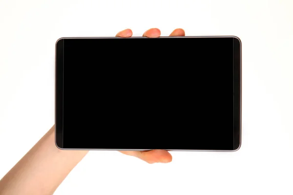 Human Hand Holds Modern Smartphone Blank Chromakey Screen Palm Technology — Stock Photo, Image