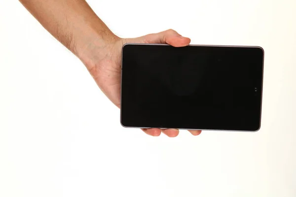 Human Hand Holds Modern Smartphone Blank Chromakey Screen Palm Technology — 스톡 사진