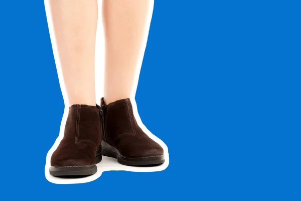 Ladies Outfit Footwear Long Slim Female Legs Wear Low Leather — 스톡 사진