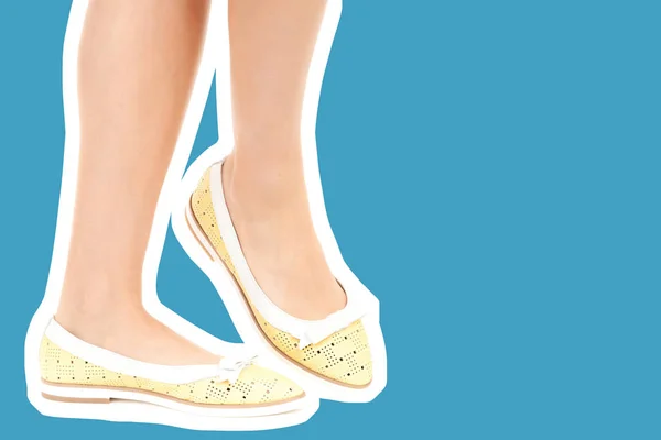 Пані Взуття Довга Тонка Жіноча Нога Взутті Низькою Шкірою Макет — стокове фото