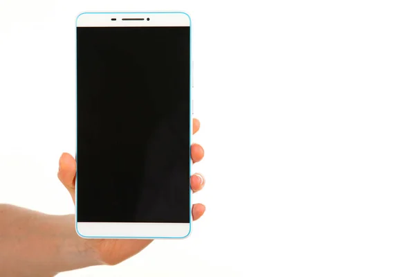 Menselijke Hand Houdt Een Moderne Smartphone Met Een Leeg Chromakey — Stockfoto