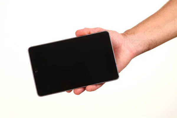 Human Hand Holds Modern Smartphone Blank Chromakey Screen Palm Technology — 스톡 사진