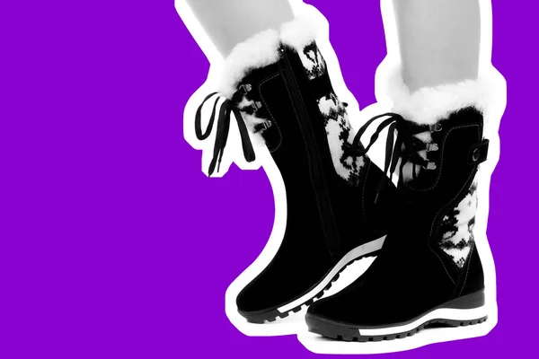 Пані Взуття Довгі Тонкі Жіночі Ноги Носять Теплі Шкіряні Чоботи — стокове фото