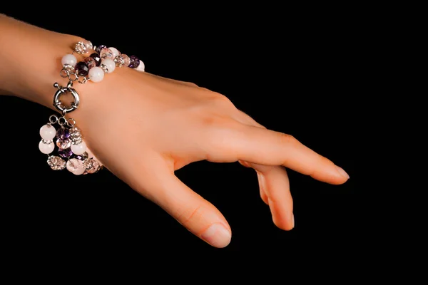Krásný Elegantní Ručně Vyráběné Šperky Drahokam Náramek Barevnými Lesklými Korálky — Stock fotografie