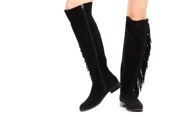 Damenschuhe Lange Schlanke Frauenbeine Tragen Hohe Lederstiefel Mode Attrappe Mit — Stockfoto