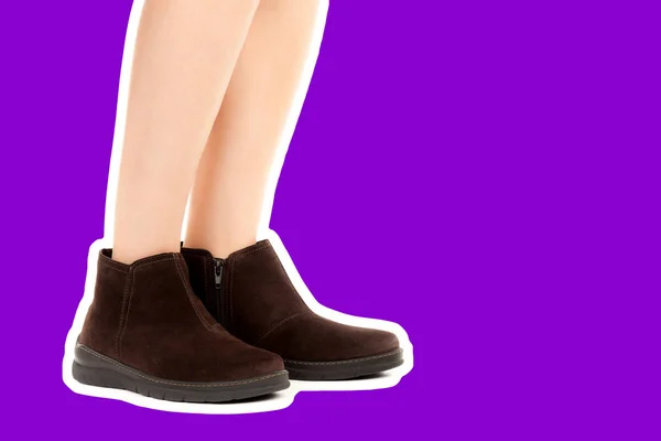 Ladies Outfit Footwear Long Slim Female Legs Wear Low Leather — Stock Photo, Image