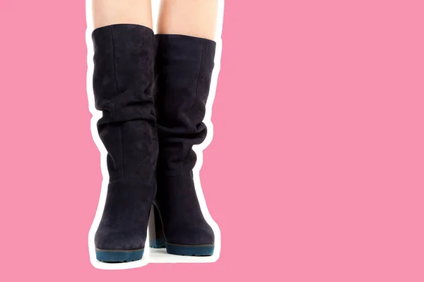 Calçado Roupa Senhora Pernas Femininas Magras Longas Usam Botas Salto — Fotografia de Stock