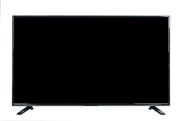 Modern yüksek çözünürlüklü televizyon. Lcd düz ekran, boş siyah ekran, soyut, bulanık beyaz zemin üzerinde izole. Teknoloji ve 4K televizyon reklam konsepti. Ayrıntılı stüdyo kapanışı