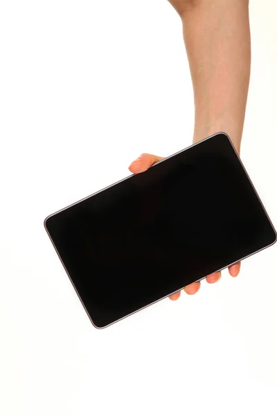 Human Hand Holds Modern Smartphone Blank Chromakey Screen Palm Technology — 스톡 사진