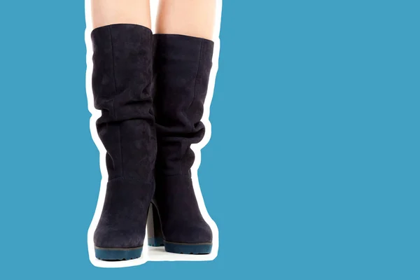 Γυναικεία Παπούτσια Μακριά Λεπτά Γυναικεία Πόδια Φορούν Ψηλή Μπότα Φτέρνας — Φωτογραφία Αρχείου
