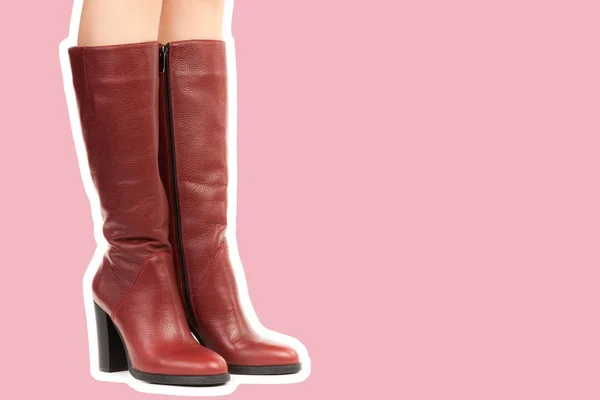 Calzado Mujer Largas Piernas Delgadas Femeninas Usan Botas Altas Tacón — Foto de Stock