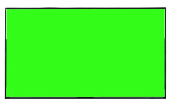 现代高清电视 Lcd平面监视器与空白绿色铬质屏幕 隔离在抽象模糊的白色背景 科技与4K电视广告概念 详细的工作室特写 — 图库照片