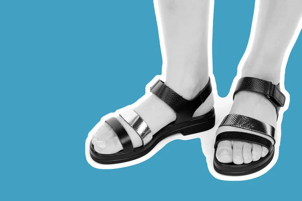 Женская Обувь Одежды Длинные Тонкие Женские Ноги Кожаных Сандалиях Мода — стоковое фото