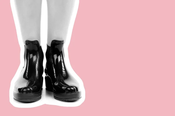 Calzado Mujer Largas Piernas Delgadas Mujer Con Botas Goma Maqueta — Foto de Stock