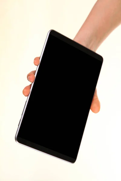 Human Hand Holds Modern Smartphone Blank Chromakey Screen Palm Technology — 스톡 사진