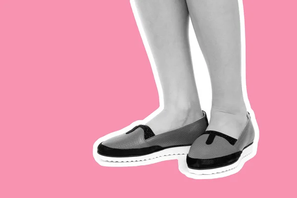 Dames Outfit Schoenen Lange Slanke Vrouwelijke Benen Met Lage Leren — Stockfoto