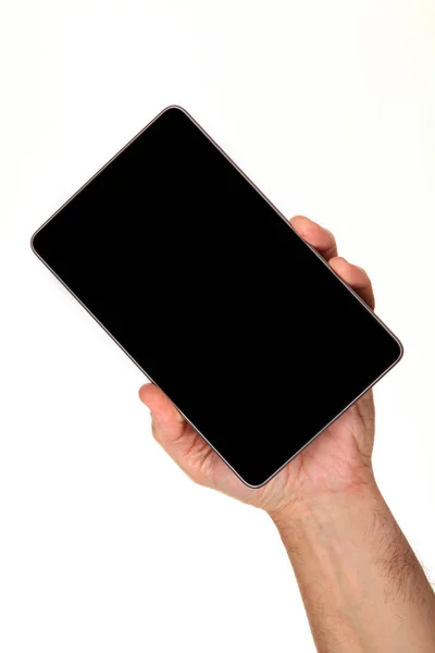 Die Menschliche Hand Hält Ein Modernes Smartphone Mit Einem Leeren — Stockfoto