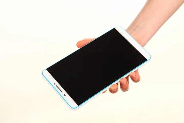 Human Hand Holds Modern Smartphone Blank Chromakey Screen Palm Technology — 스톡 사진