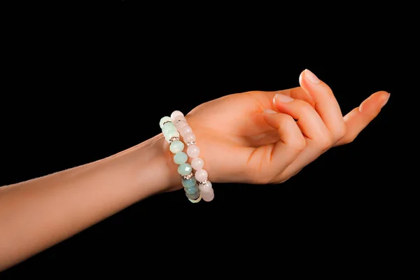 Hermosa Pulsera Gemas Joyería Hecha Mano Elegante Con Cuentas Brillantes —  Fotos de Stock