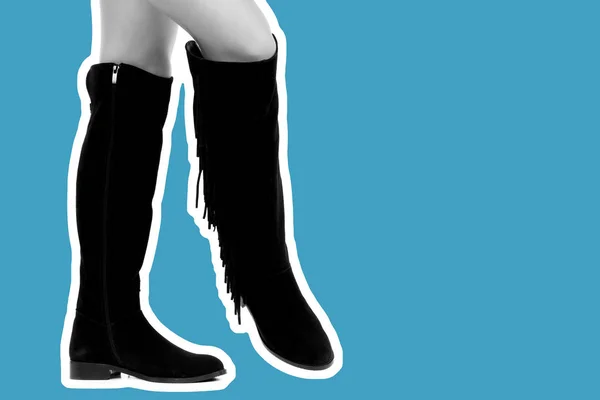 Γυναικεία Παπούτσια Μακριά Λεπτά Γυναικεία Πόδια Φοράνε Ψηλές Δερμάτινες Μπότες — Φωτογραφία Αρχείου