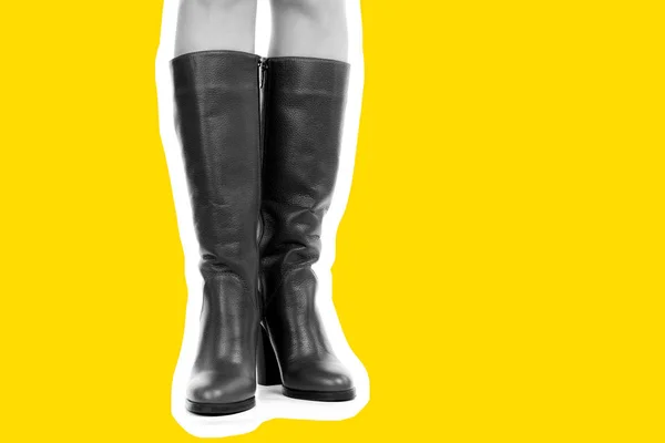 Calzado Mujer Largas Piernas Delgadas Femeninas Usan Botas Altas Tacón — Foto de Stock