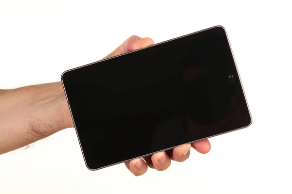 Human Hand Holds Modern Smartphone Blank Chromakey Screen Palm Technology — 스톡 사진