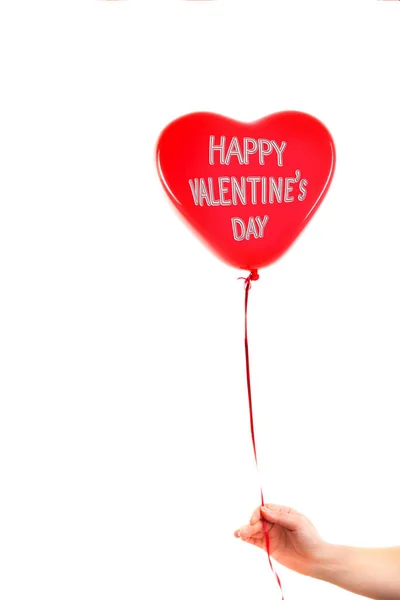 Main Femelle Tient Ballon Gonflable Caoutchouc Rouge Forme Coeur Amour — Photo