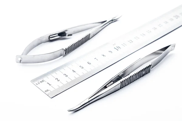 Steel Surgical Tools Laboratory Equipment Isolated White Background Professional Clinic — 스톡 사진