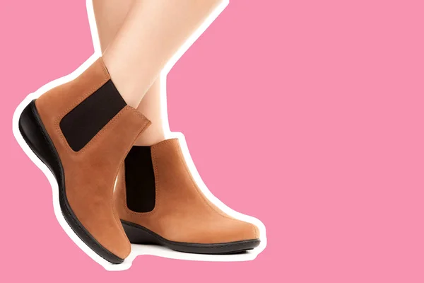 Dames Outfit Schoenen Lange Slanke Vrouwelijke Benen Dragen Lage Leren — Stockfoto