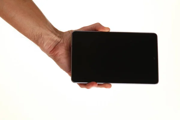 Human Hand Holds Modern Smartphone Blank Chromakey Screen Palm Technology — 스톡 사진