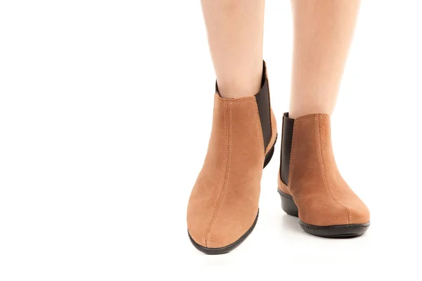 Calçado Roupa Senhora Pernas Femininas Magras Compridas Usando Sapatos Couro — Fotografia de Stock