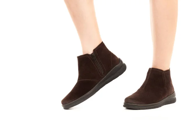 Dames Outfit Schoenen Lange Slanke Vrouwelijke Benen Met Lage Leren — Stockfoto