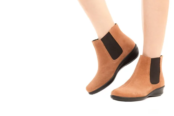 Dames Outfit Schoenen Lange Slanke Vrouwelijke Benen Met Lage Leren — Stockfoto