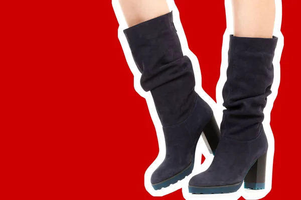 Damenschuhe Lange Schlanke Weibliche Beine Tragen Hohe Stiefel Mit Hohen — Stockfoto