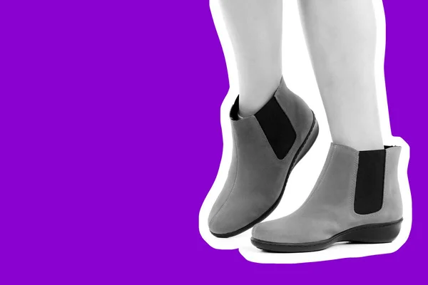 Dames Outfit Schoenen Lange Slanke Vrouwelijke Benen Met Lage Leren — Stockfoto