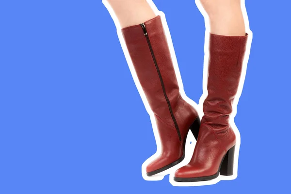 Calçado Roupa Senhora Pernas Femininas Magras Longas Usam Botas Salto — Fotografia de Stock