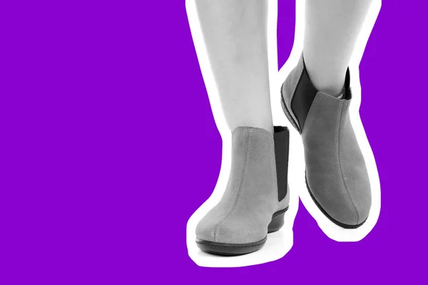 Damskie Obuwie Długa Szczupła Kobieca Noga Niskich Skórzanych Butach Moda — Zdjęcie stockowe