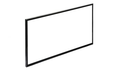 Modern yüksek çözünürlüklü televizyon. Lcd düz ekran ve boş ekran, soyut bulanık beyaz arkaplan üzerinde izole. Teknoloji ve 4K televizyon reklam konsepti. Ayrıntılı stüdyo kapanışı