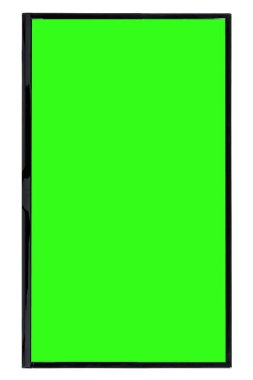 Modern yüksek çözünürlüklü televizyon. Lcd düz ekran, boş yeşil renkli ekran, soyut, bulanık beyaz arka planda izole edilmiş. Teknoloji ve 4K televizyon reklam konsepti. Ayrıntılı stüdyo kapanışı