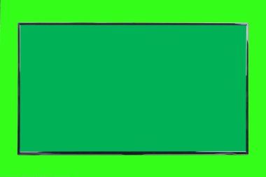 Modern yüksek çözünürlüklü televizyon. Lcd düz ekran, boş yeşil ekran, soyut bulanık krom anahtar arkaplan izole. Teknoloji ve 4K televizyon reklam konsepti. Ayrıntılı stüdyo kapanışı