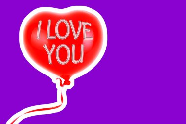 Kırmızı lastik şişme kalp şeklinde balon. Aşk, ilişki, sevgililer günü ve doğum günü kutlaması konsepti. Boş kopya alanı olan dergi tarzı moda kolajı