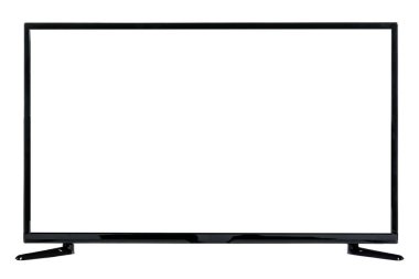 Modern yüksek çözünürlüklü televizyon. Lcd düz ekran, boş kromakey ekran, soyut, bulanık beyaz arkaplan üzerinde izole. Teknoloji ve 4K televizyon reklam konsepti. Ayrıntılı stüdyo kapanışı