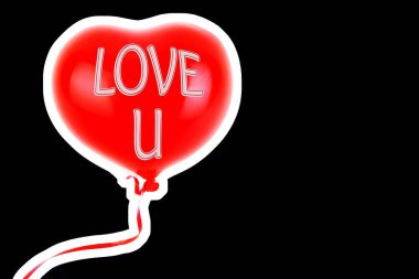 Kırmızı lastik şişme kalp şeklinde balon. Aşk, ilişki, sevgililer günü ve doğum günü kutlaması konsepti. Boş kopya alanı olan dergi tarzı moda kolajı