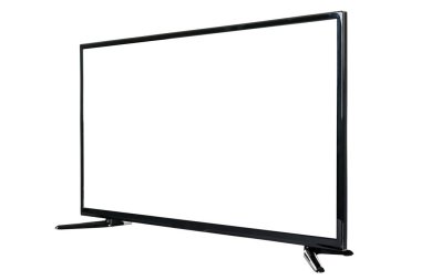 Modern yüksek çözünürlüklü televizyon. Lcd düz ekran, boş kromakey ekran, soyut, bulanık beyaz arkaplan üzerinde izole. Teknoloji ve 4K televizyon reklam konsepti. Ayrıntılı stüdyo kapanışı