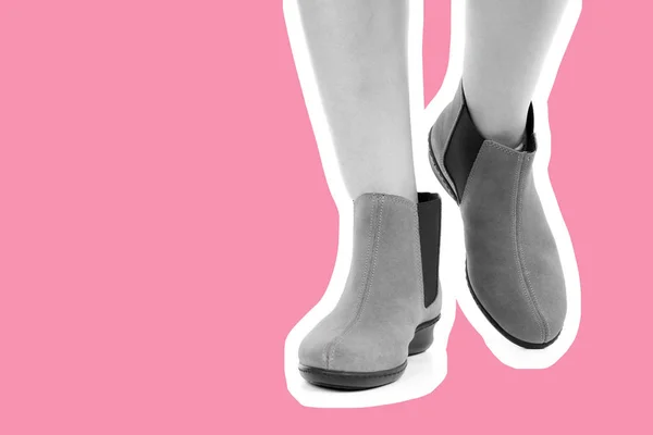 Пані Взуття Довга Тонка Жіноча Нога Взутті Низькою Шкірою Макет — стокове фото